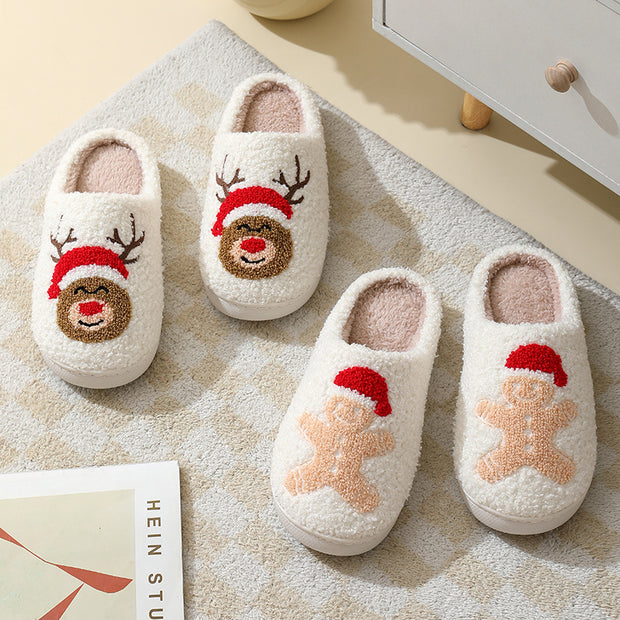 Christmas Home Slippers Cute Cartoon Santa Claus Cotton Slippers For Women And Men Couples Winter Warm Furry Shoes - The Gear Guy