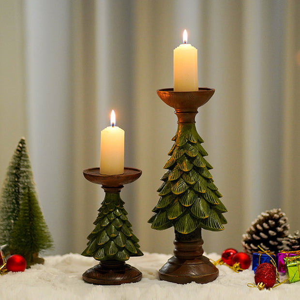 Resin Wooden Christmas Tree Candle Holder Base Figurine Christmas Decorations Candlestick Craft Home Living Room Decor - The Gear Guy