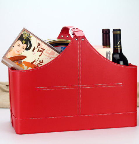Leather Storage Basket Tote Basket PU Leather Holiday Gift Hamper