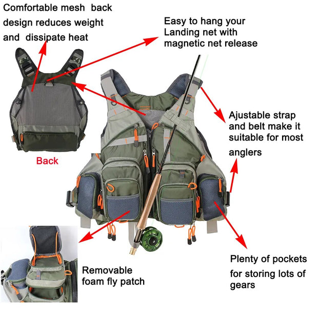 Unisex  Hunting Vest  Fly Fishing Mesh Vest Multifunction Pockets Fishing Vest Outdoor Sports Backpack Fishing  bag - The Gear Guy
