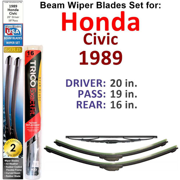 Beam Wiper Blades for 1989 Honda Civic (Set of 3) - The Gear Guy