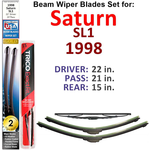 Beam Wiper Blades for 1998 Saturn SL1 (Set of 3) - The Gear Guy