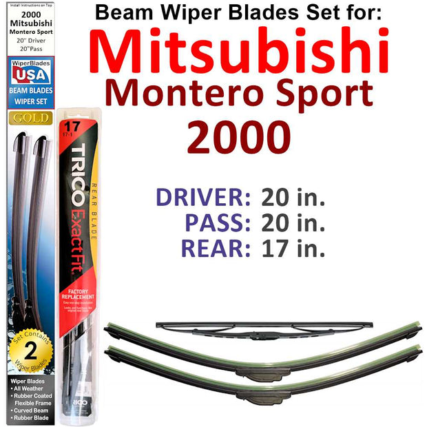 Beam Wiper Blades for 2000 Mitsubishi Montero Sport (Set of 3) - The Gear Guy