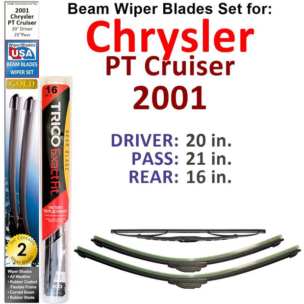 Beam Wiper Blades for 2001 Chrysler PT Cruiser (Set of 3) - The Gear Guy