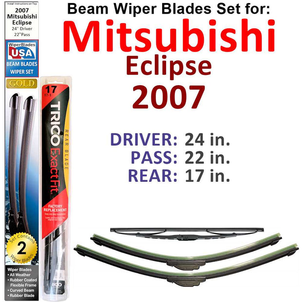 Beam Wiper Blades for 2007 Mitsubishi Eclipse (Set of 3) - The Gear Guy