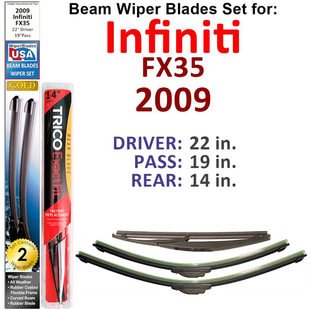 Beam Wiper Blades for 2009 Infiniti FX35 (Set of 3) - The Gear Guy