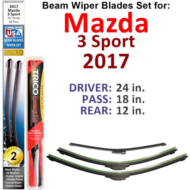 Beam Wiper Blades for 2017 Mazda 3 Sport (Set of 3) - The Gear Guy