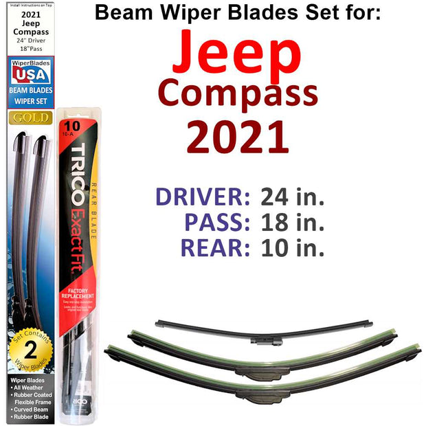 Beam Wiper Blades for 2021 Jeep Compass (Set of 3) - The Gear Guy