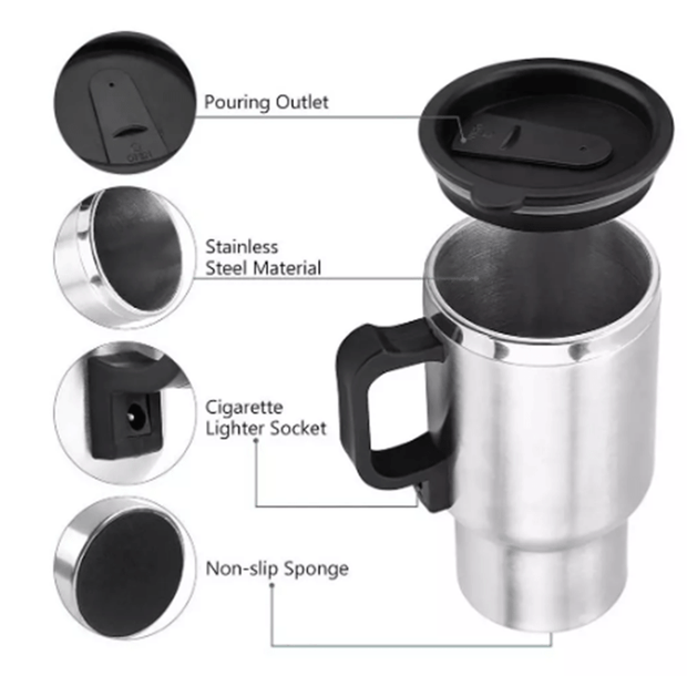Stainless Steel Vehicle Heating Cup Electric Car Kettle - The Gear Guy