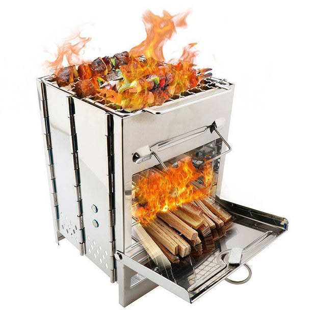 Square Wood Stove For Outdoors Camping BBQ Boiling Cooking - The Gear Guy