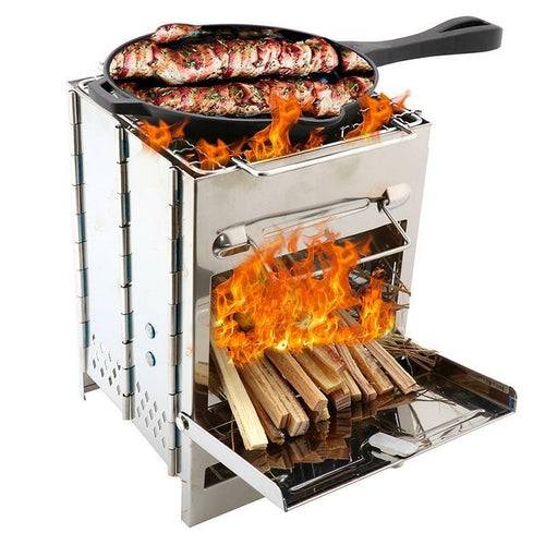 Square Wood Stove For Outdoors Camping BBQ Boiling Cooking - The Gear Guy
