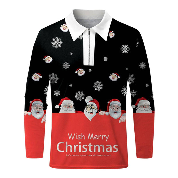 Men’S Christmas Printing Shirt Gift Christmas Holiday 3d Digital Shirt Long Sleeve Lapel Half Zipper Autumn New Casual Wear - The Gear Guy
