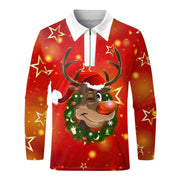 Men’S Christmas Printing Shirt Gift Christmas Holiday 3d Digital Shirt Long Sleeve Lapel Half Zipper Autumn New Casual Wear - The Gear Guy