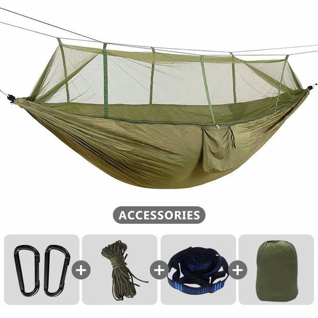 260x140cm Camping Hammock with Mosquito Net Double Travel Hanging Sleeping Bed Swing with Tree Straps for Travel Survival Garden - The Gear Guy