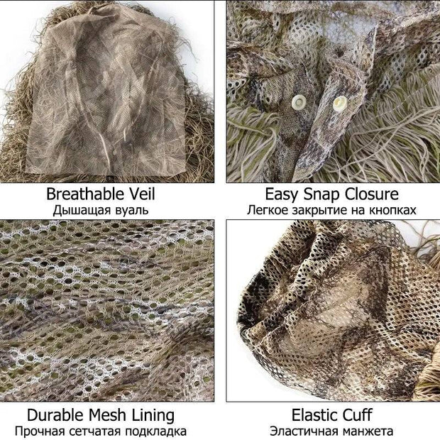 3D Withered Grass Ghillie Suit 4 PCS Sniper Military Tactical Camouflage Clothing Hunting Suit Army Hunting Clothes Birding Suit - The Gear Guy