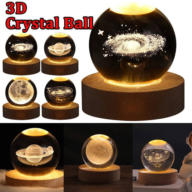 LED Night Light Galaxy Crystal Ball Table Lamp 3D Planet Moon Lamp Bedroom Home Decor For Kids Party Children Birthday Gifts - The Gear Guy