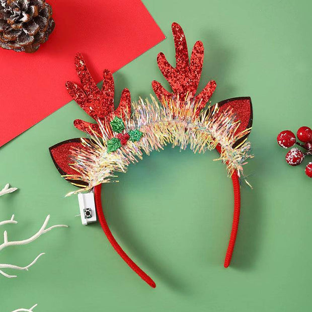 IPC Christmas Hair Band Glowing Headband Xmas Tree Snowflake Hair Band Deer Horn Light Flashing Headwear Merry Christmas Gift - The Gear Guy