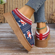 Women's Cartoon Christmas Print Ankle Boots Casual Slip On Plush Lined Home Shoes Comfortable Winter Short Boots - The Gear Guy