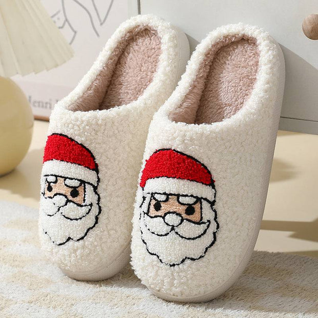 Christmas Home Slippers Cute Cartoon Santa Claus Cotton Slippers For Women And Men Couples Winter Warm Furry Shoes - The Gear Guy