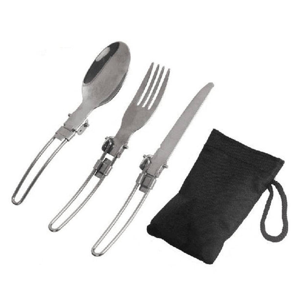 3 pcs 1 set Portable Outdoor Camping Travel Picnic Foldable Stainless Steel Cutlery Set Spoon Fork Knife tableware Free Shipping - The Gear Guy