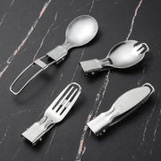 Camping  Fork Spoon Outdoor Tableware Foldable Ultralight Stainless Steel Set of Dishes for Camping Outdoor Cooking Hiking - The Gear Guy