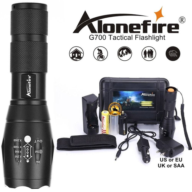 Powerful G700 Flashlight XML T6 L2 led Aluminum Waterproof Zoom Camping Torch Tactical light AAA 18650 Rechargeable Battery - The Gear Guy