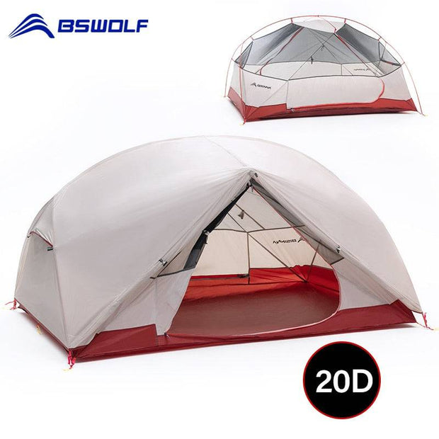 BSWolf 2 Persons Camping Tent Ultralight 20D 380T Nylon Double Layer Waterproof Backpacking Tent for Hiking Travel with free mat - The Gear Guy