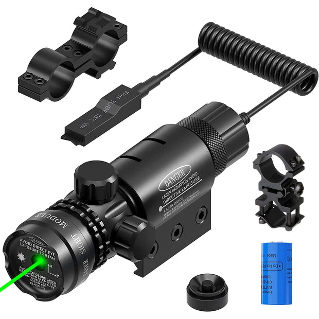 Tactical Hunting Green Dot Laser Sight with Mount Adapter + Remote Switch Rifle Gun Adjustable Red Dot Laser Sight with Battery - The Gear Guy