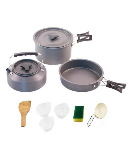 Outdoor Cookware Set DS311 Camping Cooking Set 3 Person Pot Pan 1.1L Kettle - The Gear Guy