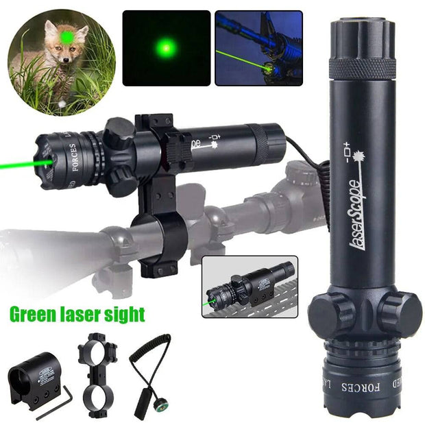 Tactical Green/Red Hunting Laser Dot Sight Adjustable Up Down Left Right Laser Pointer+2* Rifle Scope Mount+Switch+18650+Charger - The Gear Guy