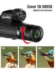 Eyeskey Zoom Monocular 10-30x50 Bak4 Prism Powerful Telescope Monocular Waterproof Hunting Goods for Camping with Tripod - The Gear Guy