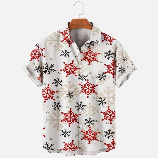 Christmas Printed Snowflake Short-sleeved Shirt Button Lapel Top Men's Inner Wear Birthday Gift Daily Clothes for Students Mens - The Gear Guy