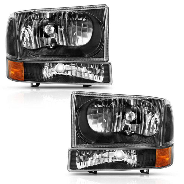 ANZO 2000-2004 Ford Excursion Crystal Headlight w/ Corner Light Black - The Gear Guy